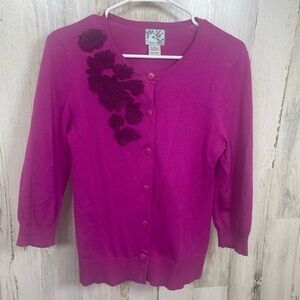 Tabitha Anthropologie Beribboned Buds Cardigan‎ Fuschia Purple Size M Feminine